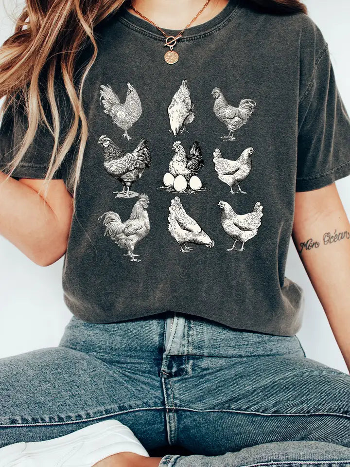 Farm Chickens Grid Comfort Tee
