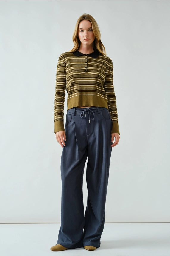 Veronika Striped Polo Sweater