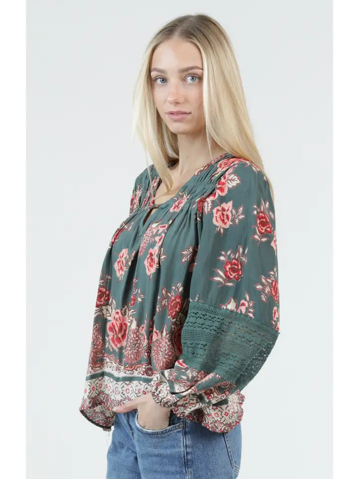 Celeste Floral Print Ruffle Top