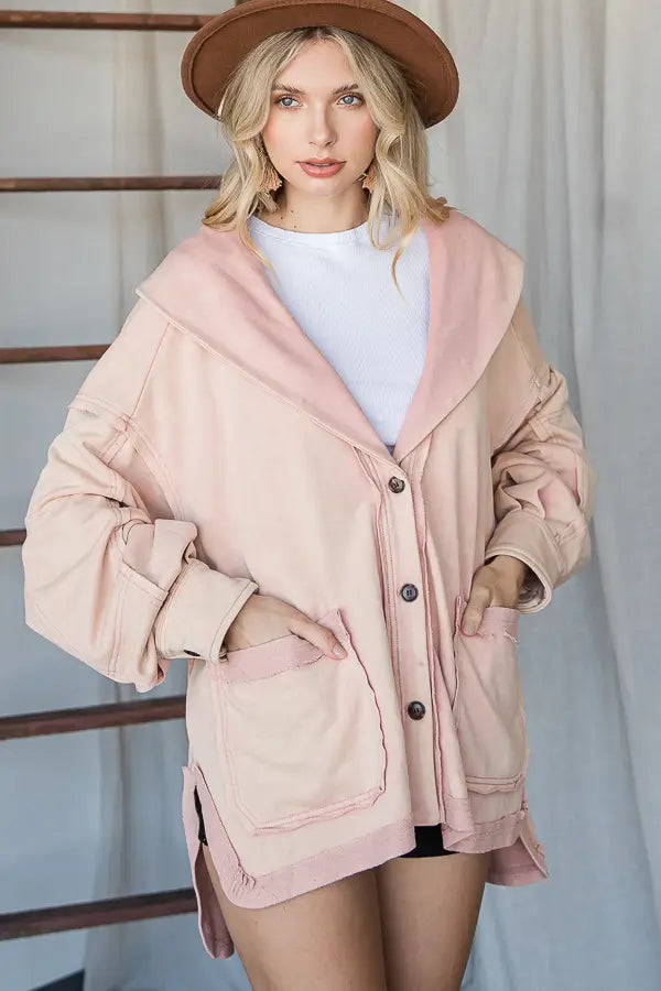 Mineral Washed Oversized Jacket - Pink