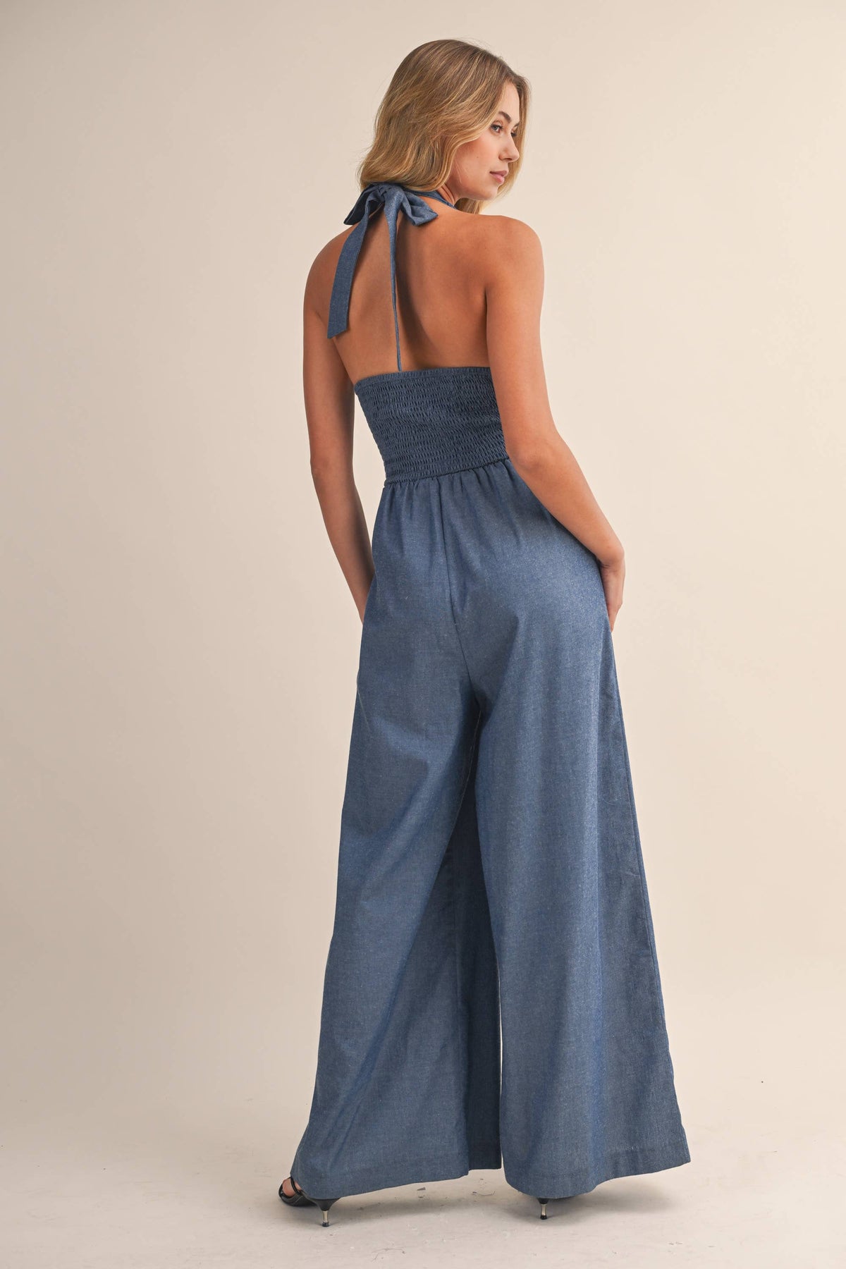 Rochelle Denim Halter Jumpsuit