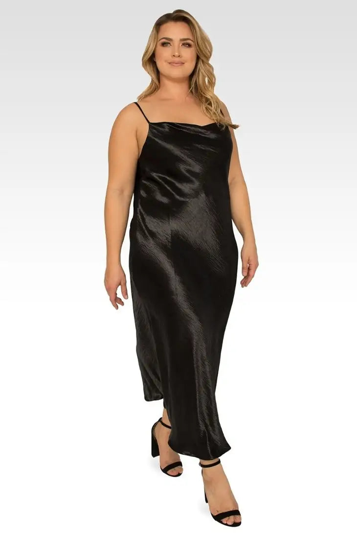 Spaghetti Strap Dress - Black - Curve