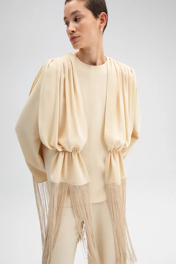 Fringe Detailed Tunic Trousers Set - Cream (sold separately)