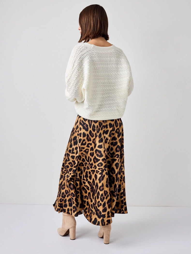 Leopard Satin Midi Skirt