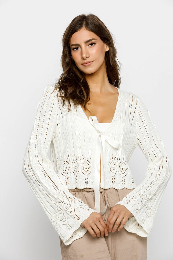 Elvie Laced Ribbon Cardigan - White