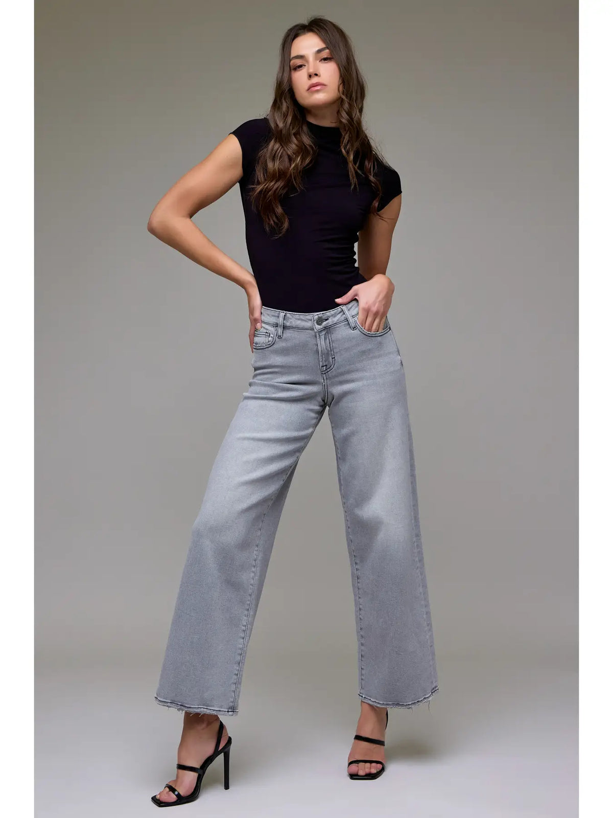 Mid Rise Nori Extra Wide Leg - Light Grey