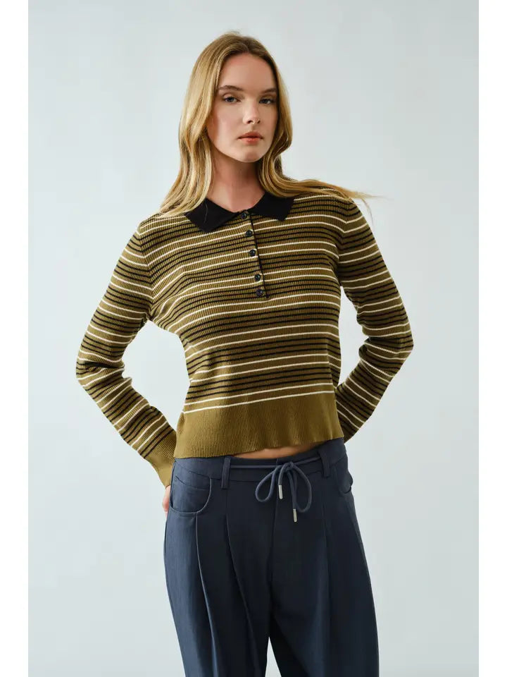Veronika Striped Polo Sweater