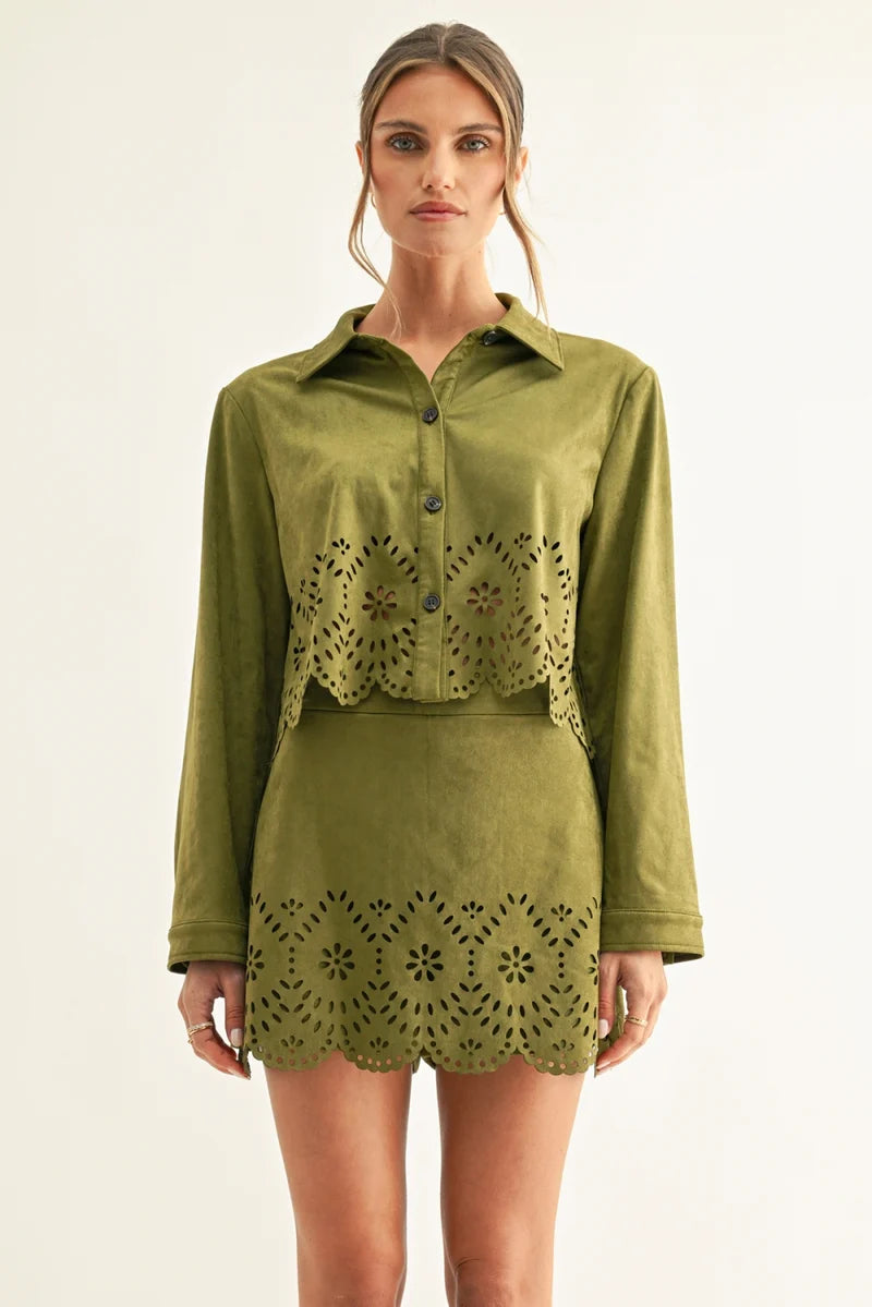 Lucia Eyelet Suede Skort