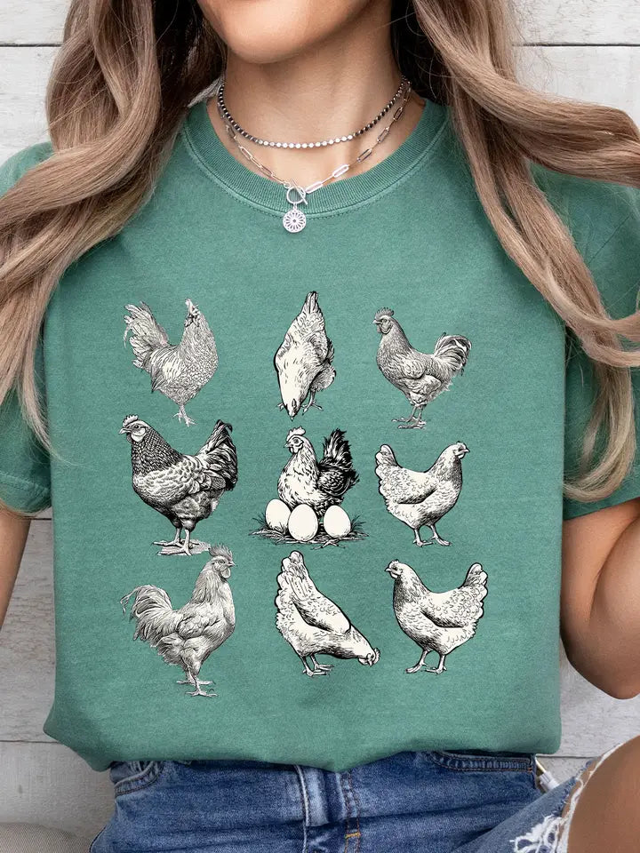 Farm Chickens Grid Comfort Tee