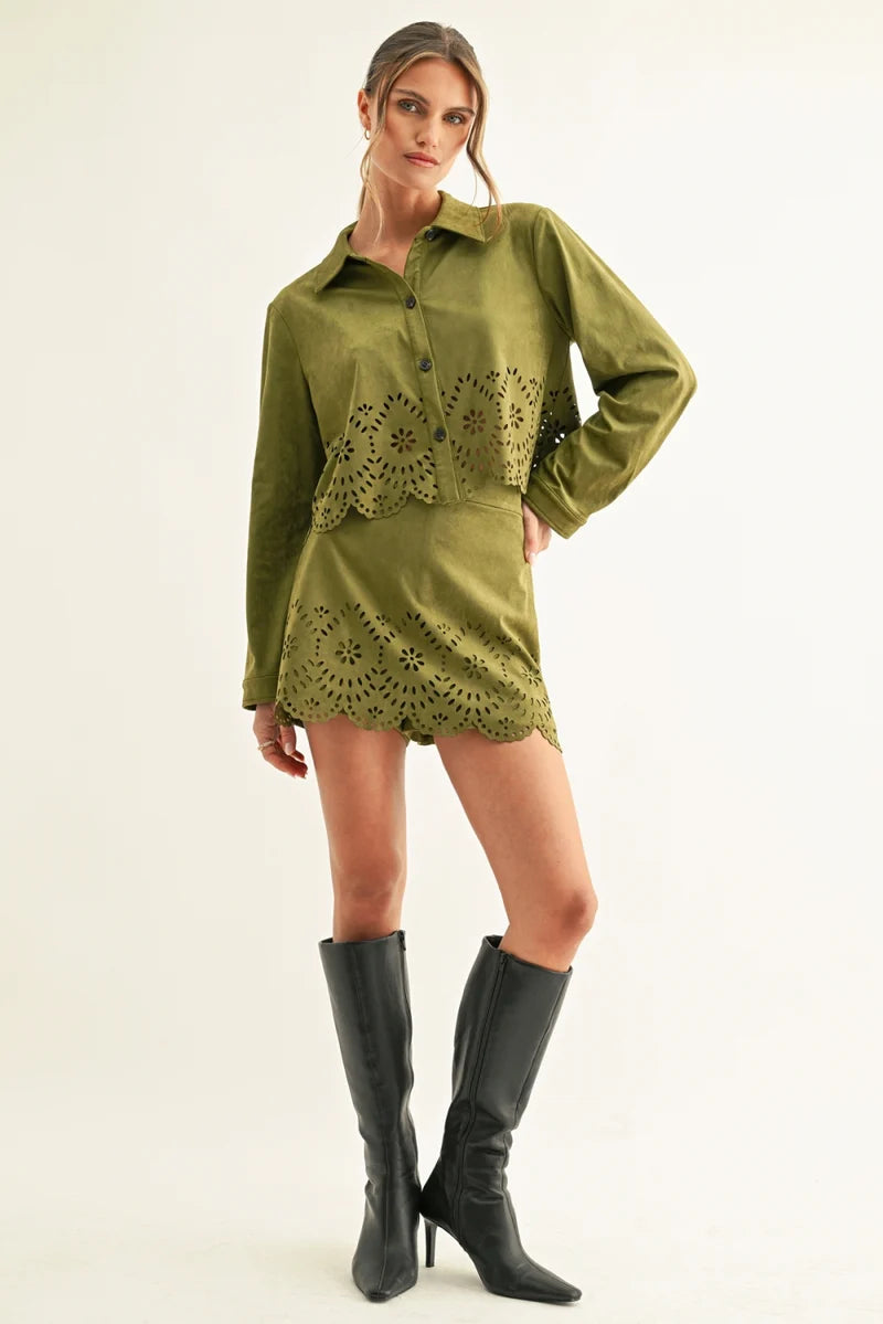Lucia Eyelet Suede Skort