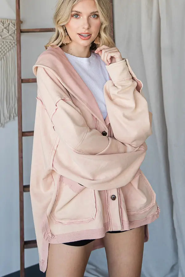 Mineral Washed Oversized Jacket - Pink