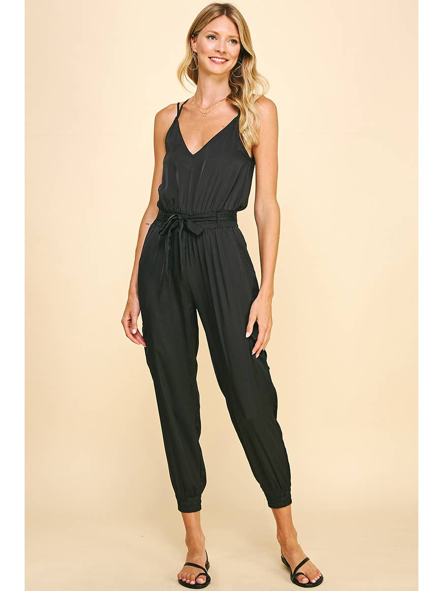 Alice Sleeveless Satin Jumpsuit - Black