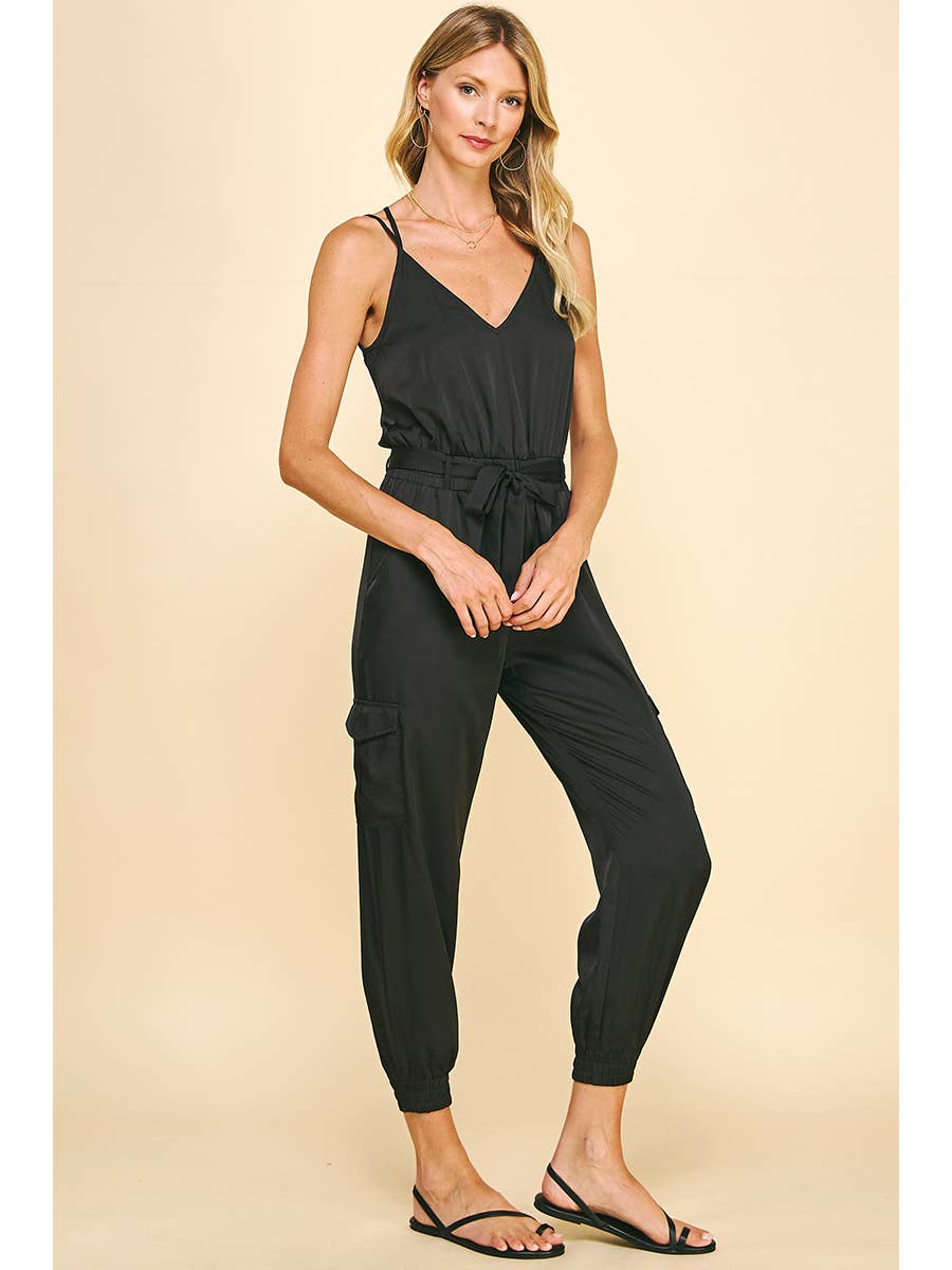 Alice Sleeveless Satin Jumpsuit - Black