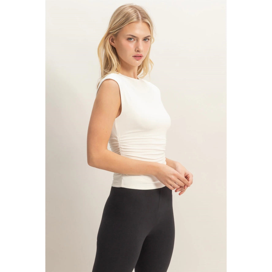 Lina Sleeveless Crew Neck Top - White