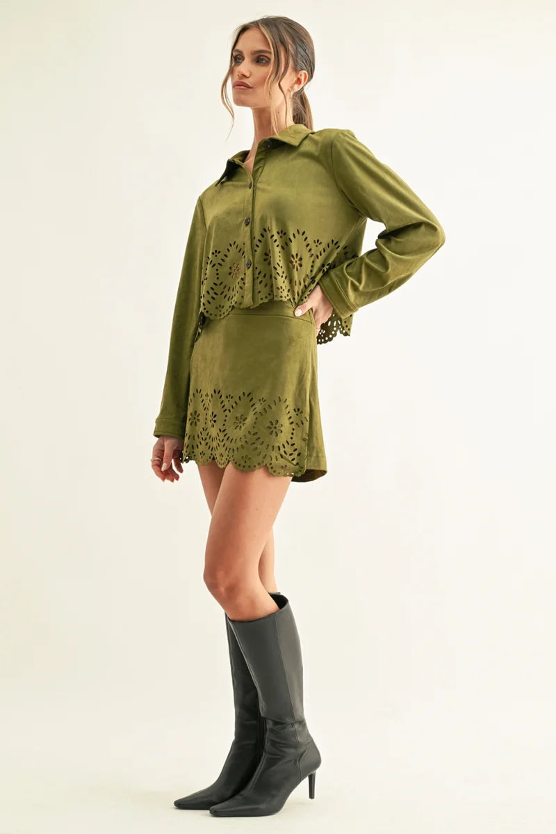 Lucia Eyelet Suede Skort