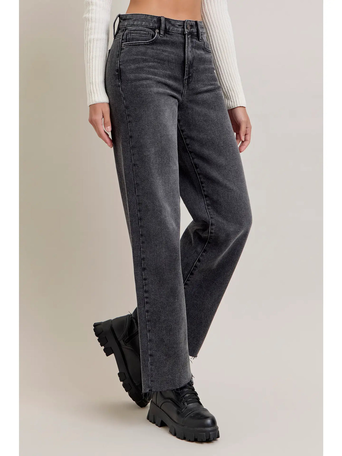 High Rise Logan Dad Basic Jeans - Dark Grey