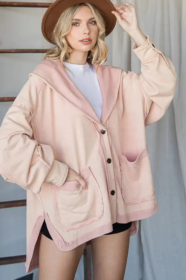 Mineral Washed Oversized Jacket - Pink