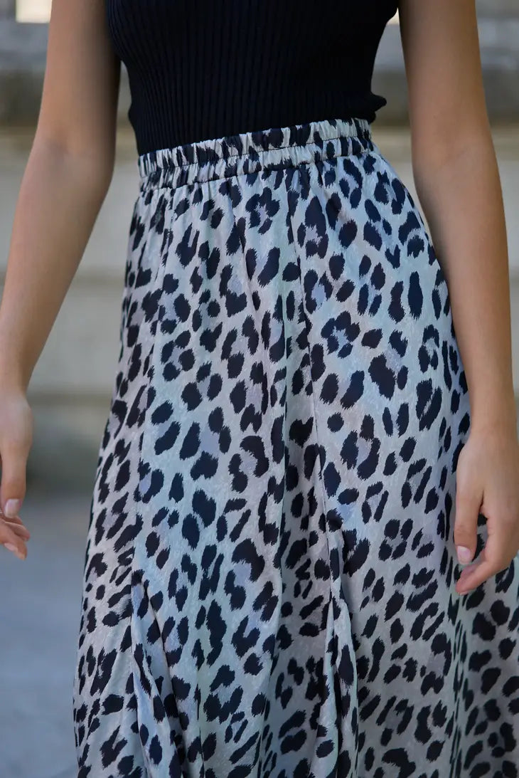 Leopard Satin Midi Skirt