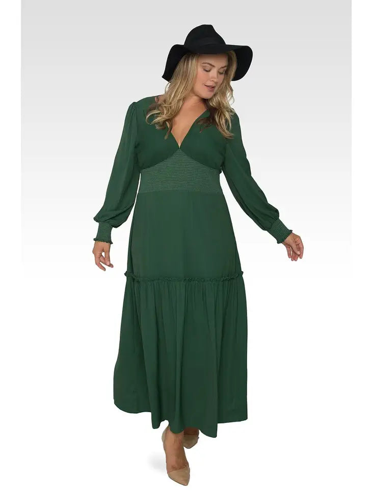 Green Smocked Waist Maxi Dress