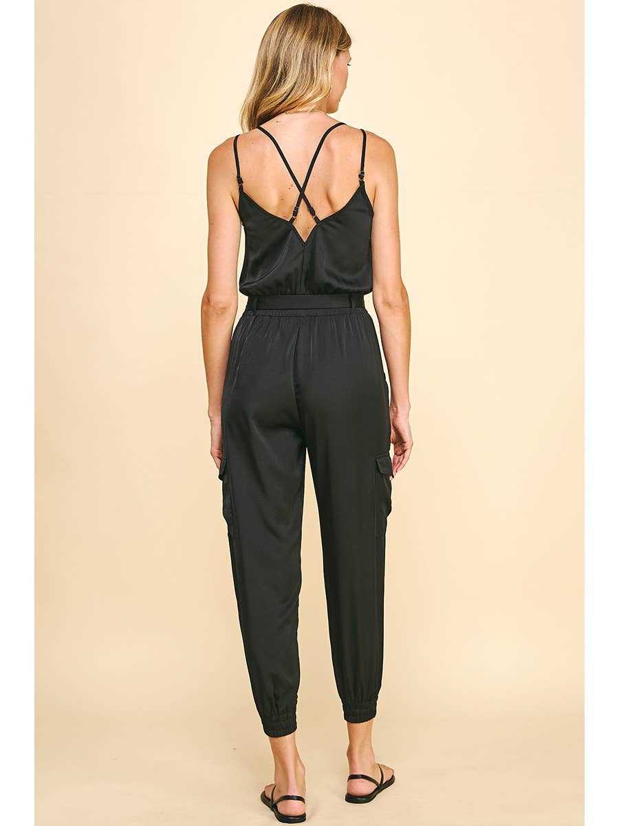Alice Sleeveless Satin Jumpsuit - Black