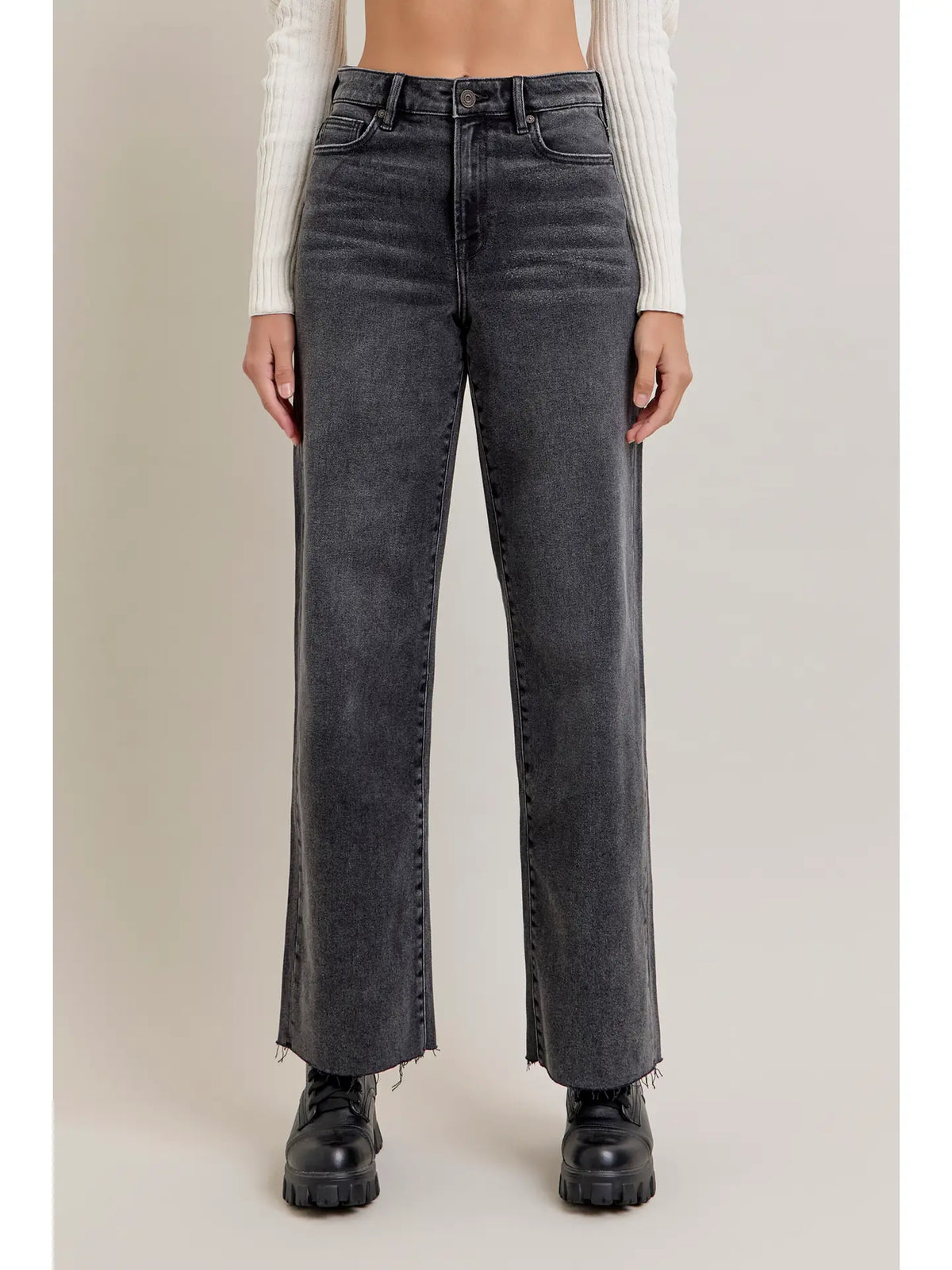 High Rise Logan Dad Basic Jeans - Dark Grey