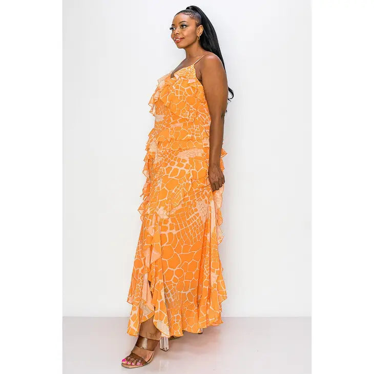 Orange Ruffle Maxi Dress - Curve