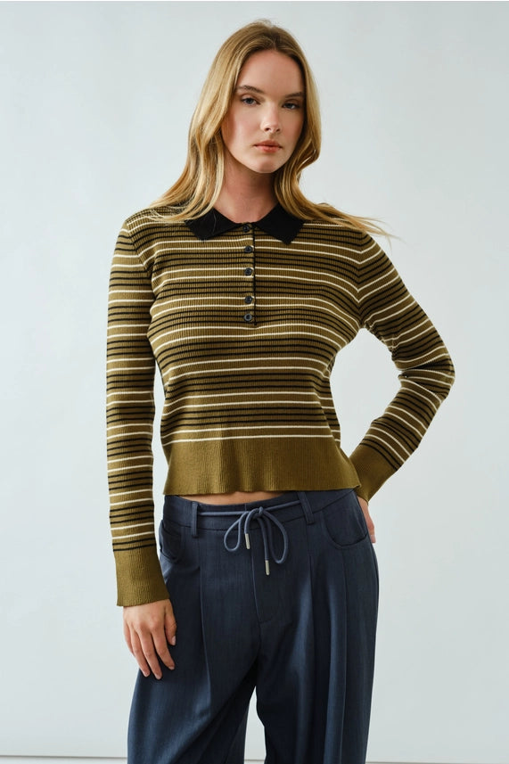 Veronika Striped Polo Sweater
