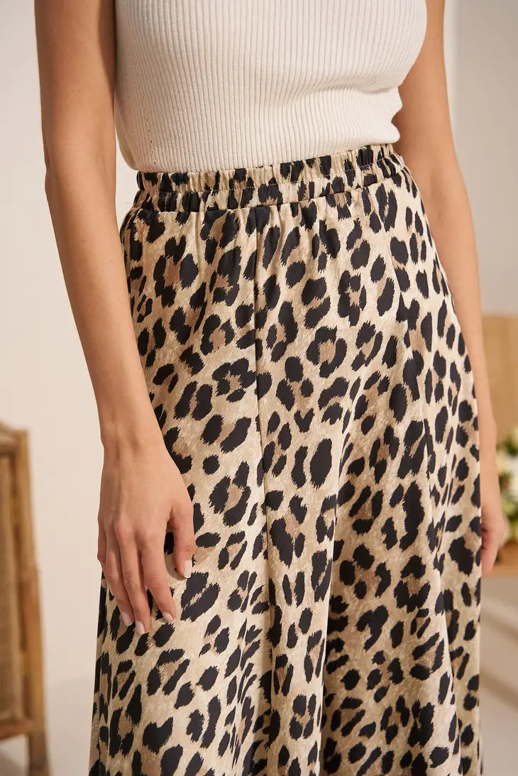 Leopard Satin Midi Skirt