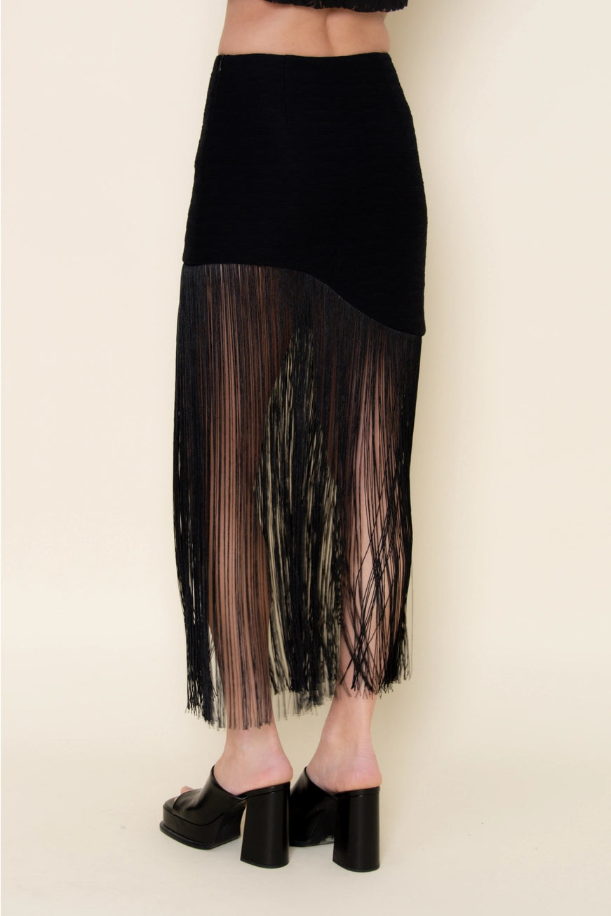 Camila Asymmetric Fringe Maxi Skirt