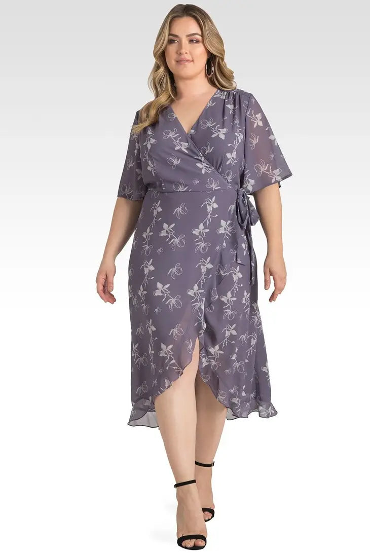 Lavender Flutter Sleeve Wrap Dress