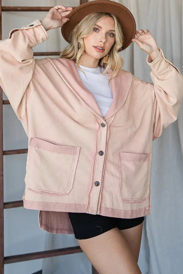 Mineral Washed Oversized Jacket - Pink