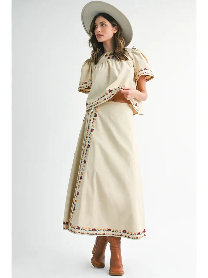 Penelope Embroidered Wrap Maxi Skirt