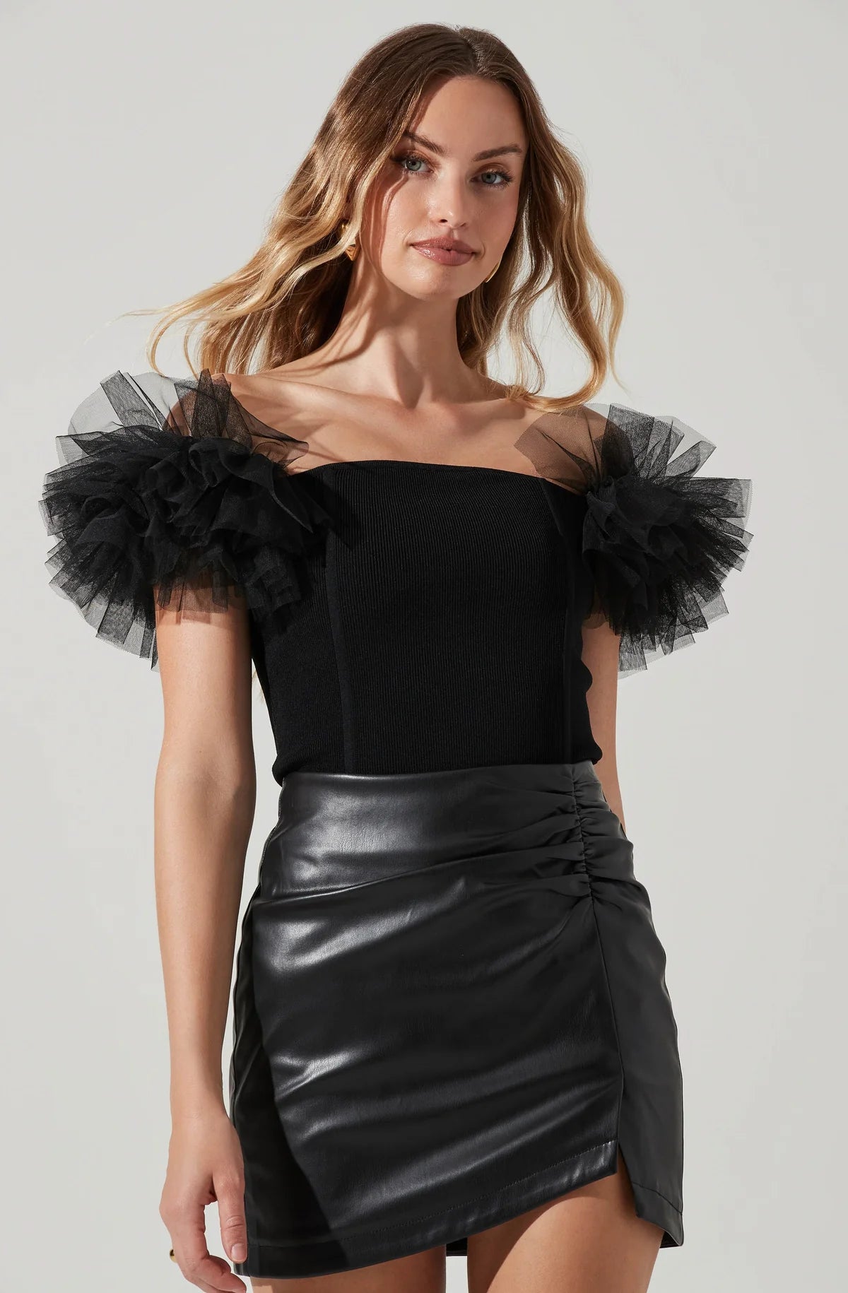 Calla Off Shoulder Tulle Sleeve Top