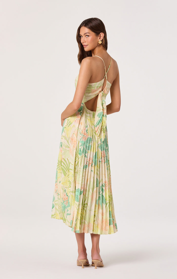 Blythe Green Peach Tropical Midi Dress