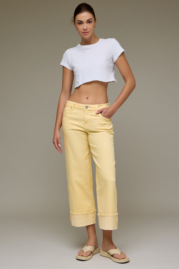 Logan Vanilla Cuffed Mid Rise Petite Dad Jean