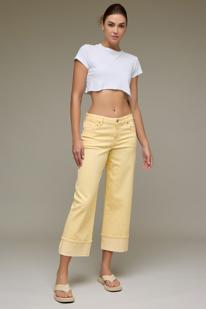 Logan Vanilla Cuffed Mid Rise Petite Dad Jean