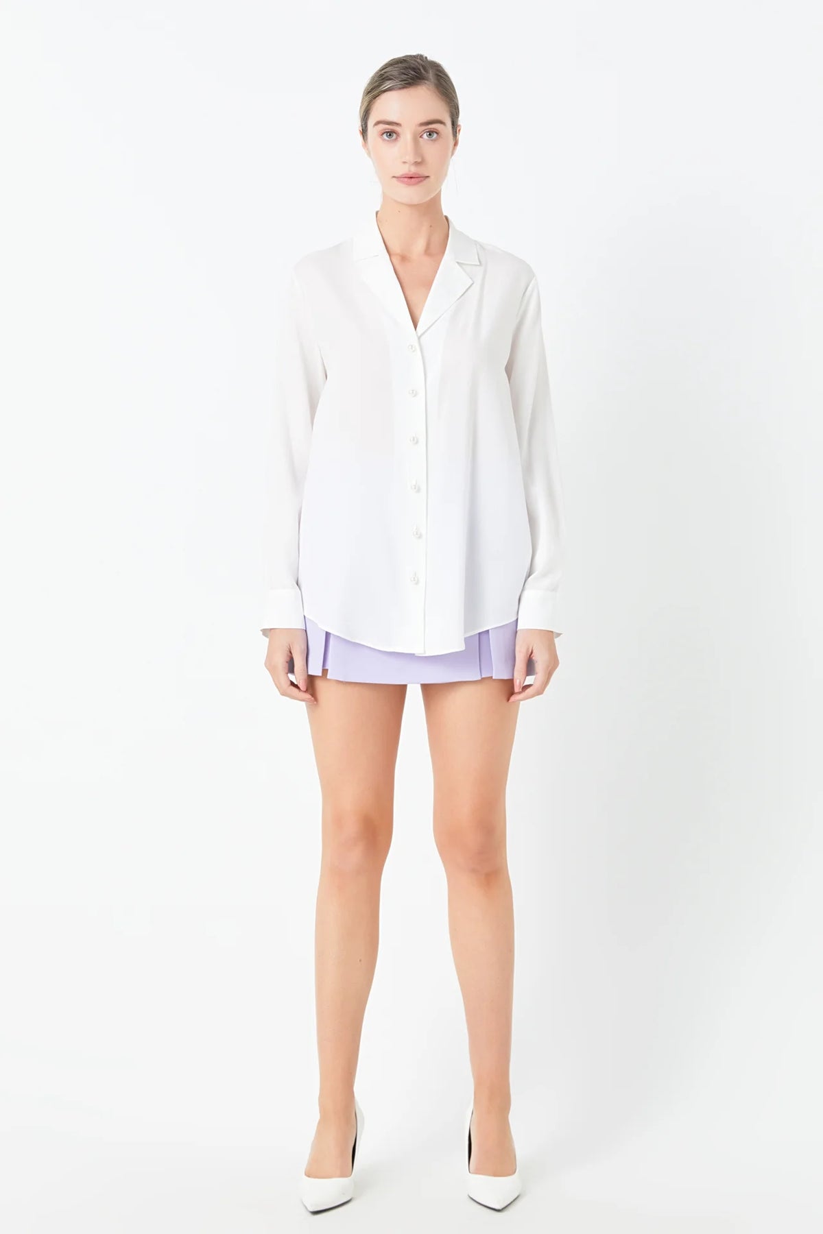 Rose Pearl Button Collared Shirt