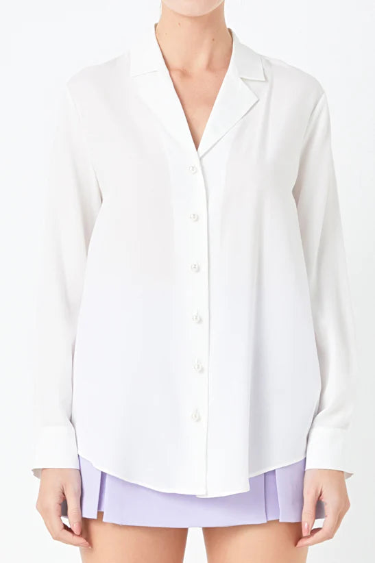 Rose Pearl Button Collared Shirt