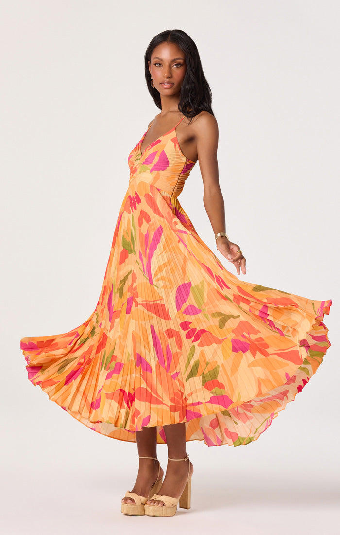 Blythe Orange Floral Midi Dress