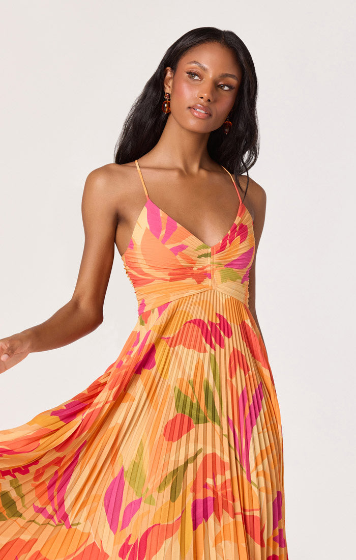 Blythe Orange Floral Midi Dress