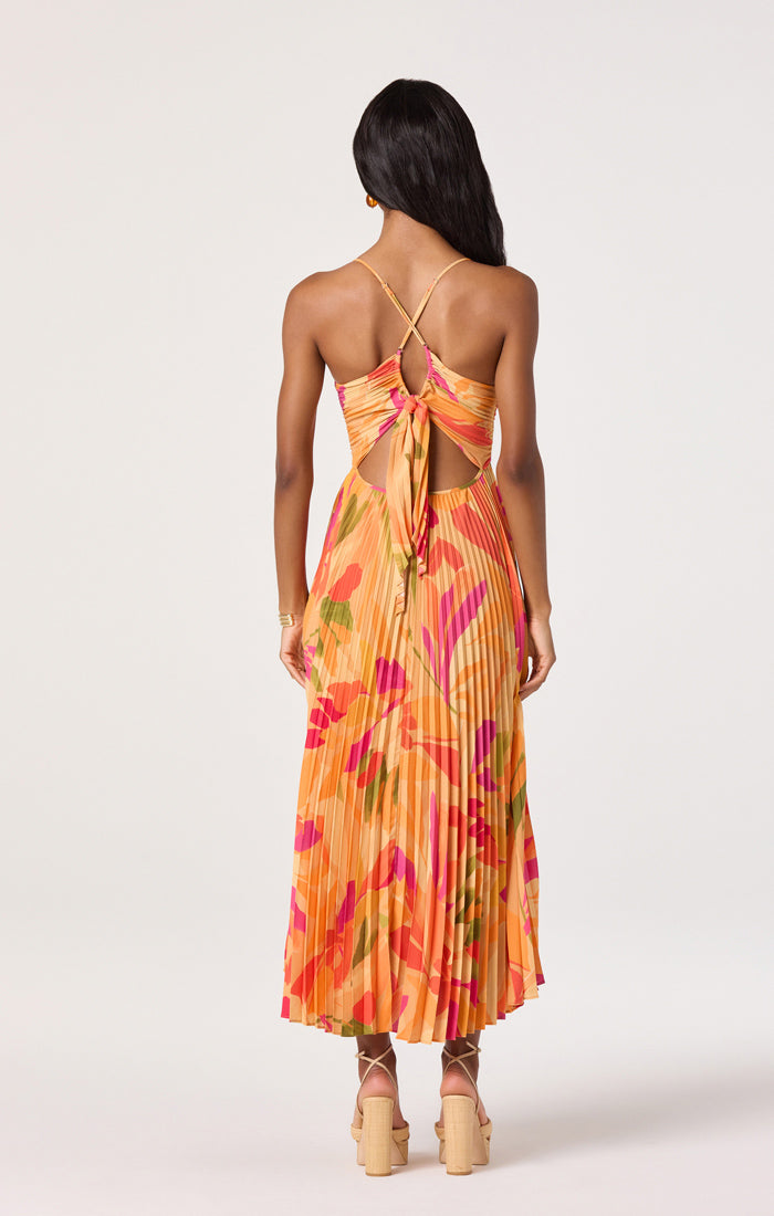 Blythe Orange Floral Midi Dress