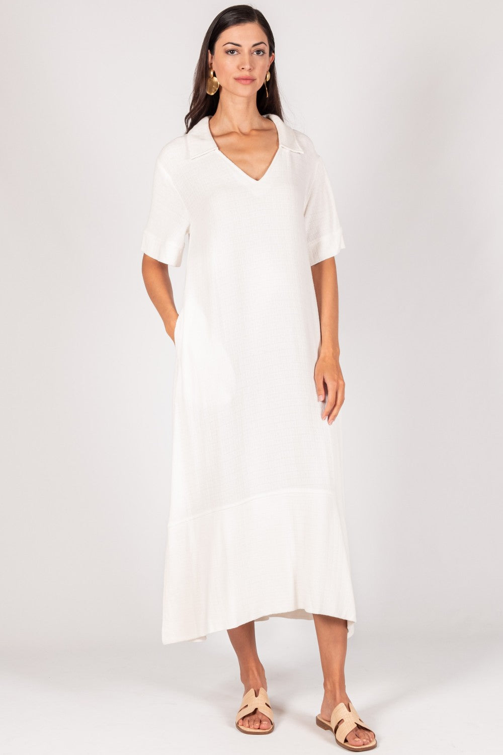 Sandra Linen Collared Midi Dress