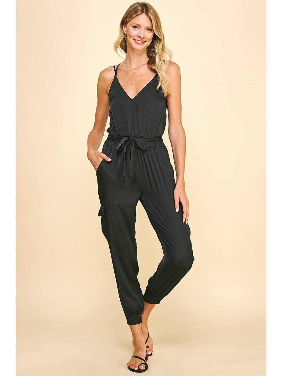 Alice Sleeveless Satin Jumpsuit - Black