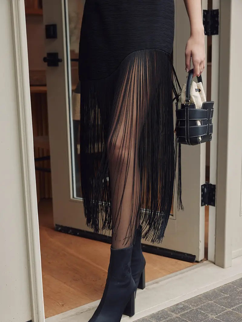 Camila Asymmetric Fringe Maxi Skirt