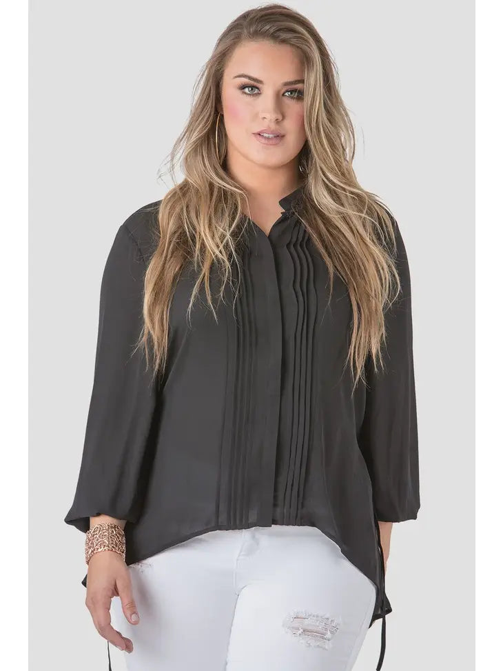Tuxedo Chiffon Blouse - Black - Curve