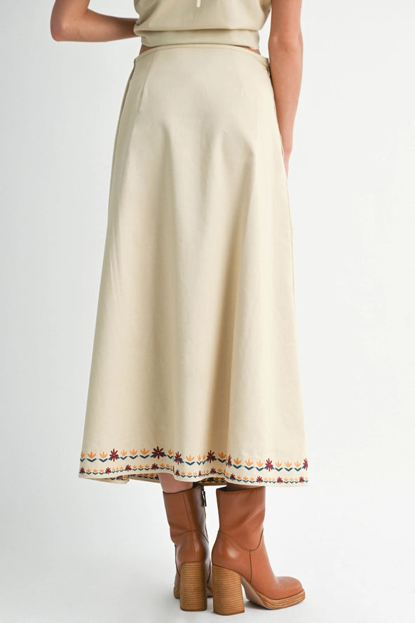 Penelope Embroidered Wrap Maxi Skirt