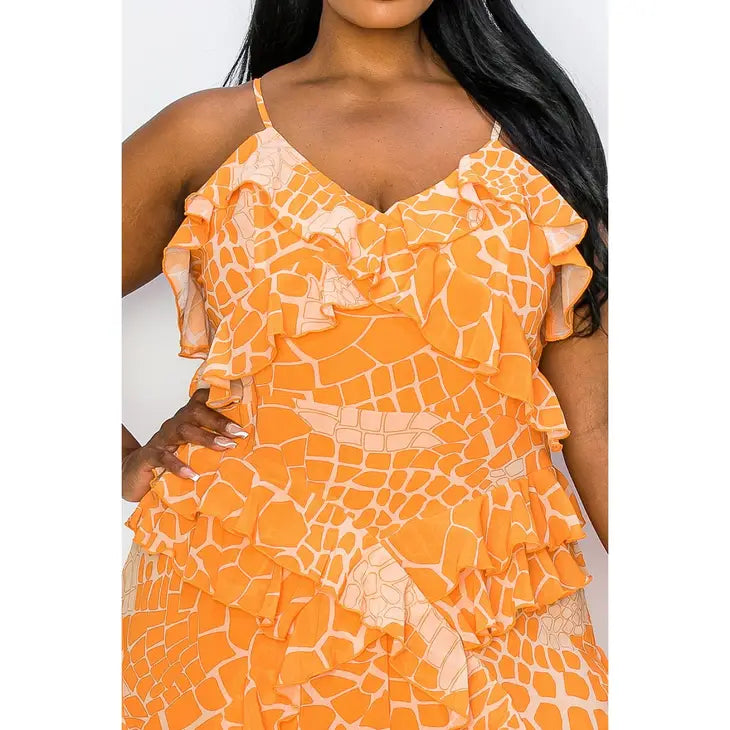 Orange Ruffle Maxi Dress - Curve