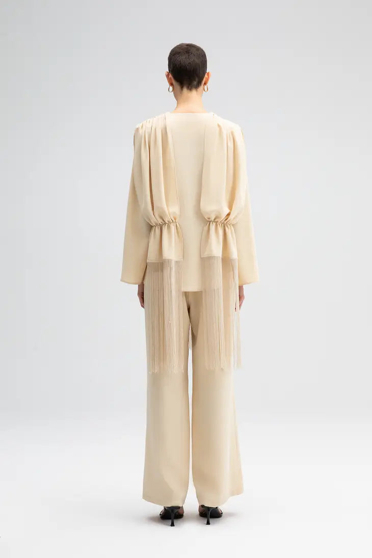 Fringe Detailed Tunic Trousers Set - Cream (sold separately)