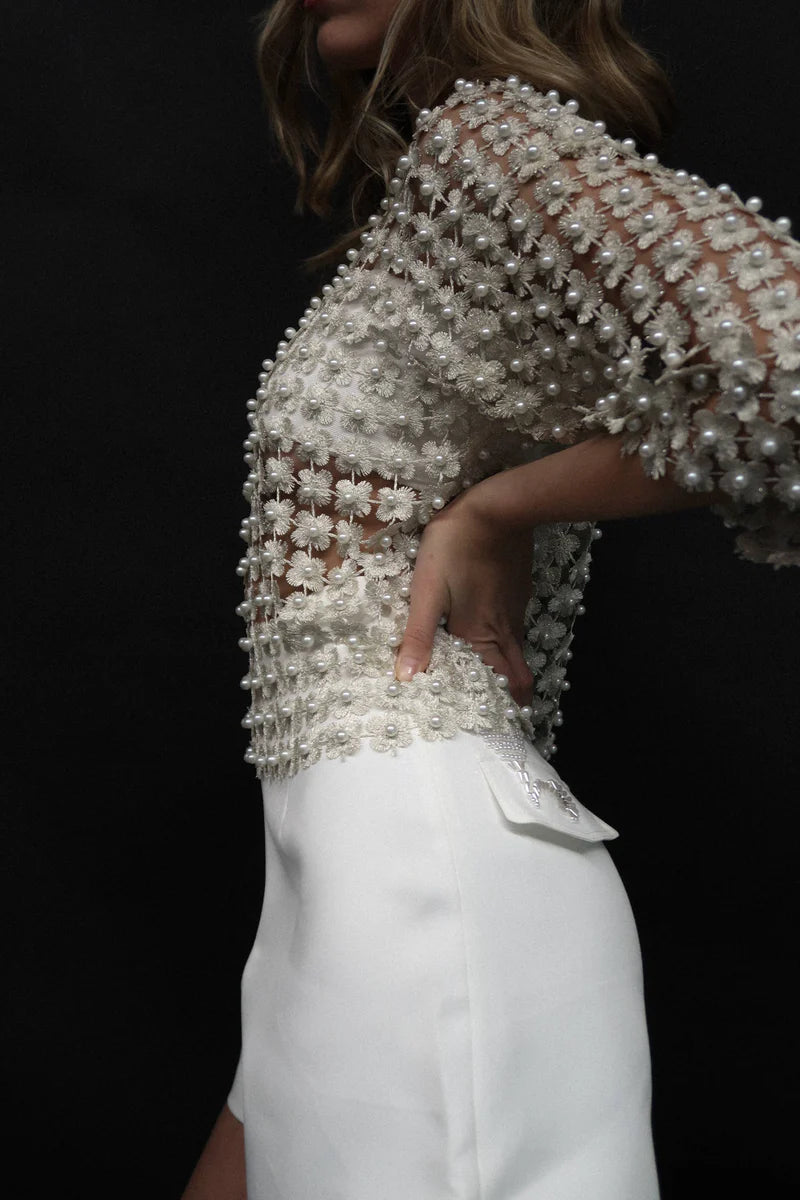 Flower Mesh Pearl Top