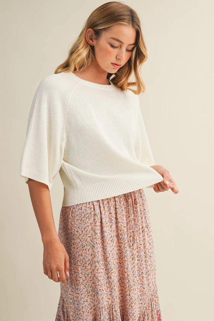 Amy Raglan Short Sleeve Sweater - Cream